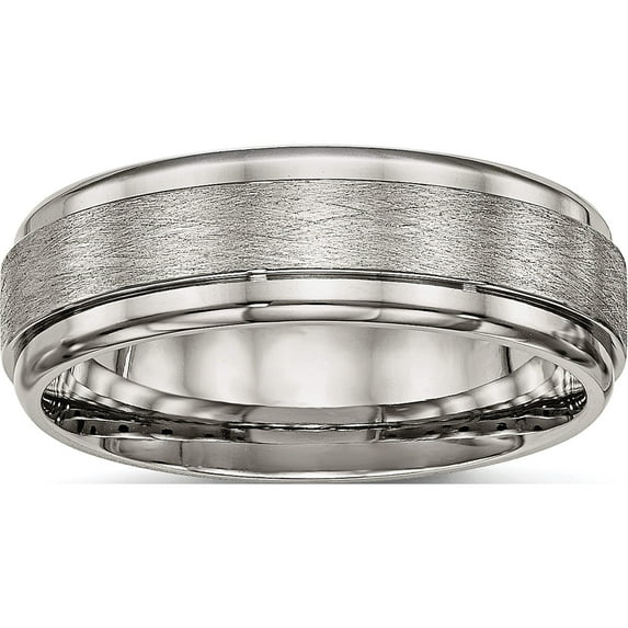 Titanium Brushed Center 7mm Ridged Edge Band (Size 7) Made In China tb453-7