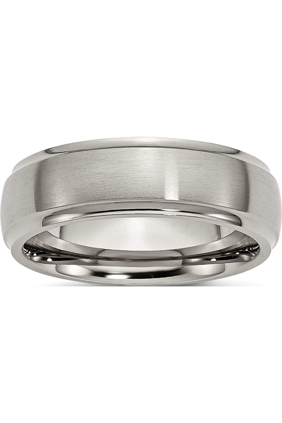 Titanium Brushed Center 7mm Ridged Edge Band (Size 9) Made In China tb37-9