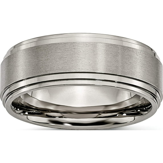 Titanium Brushed Center 8mm Double Step Ridged Edge Band (Size 7) Made In China tb161-7