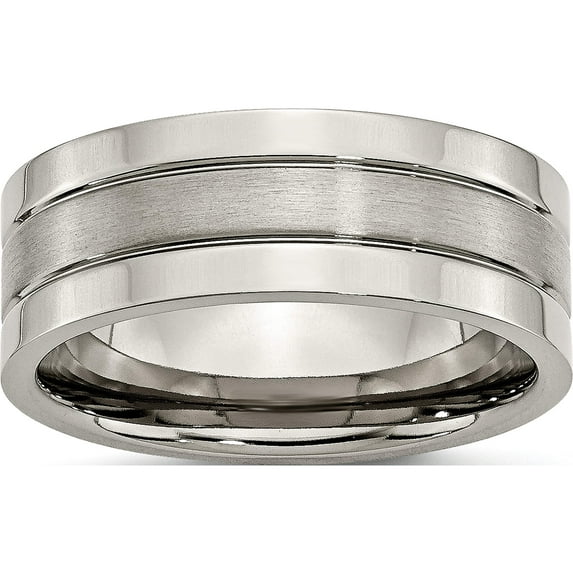 Titanium Brushed Center 8mm Grooved Band (Size 7) Made In China tb189-7
