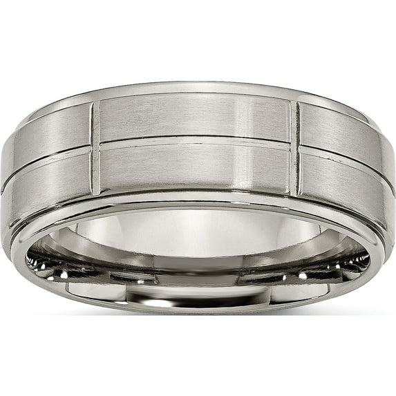 Titanium Brushed Center 8mm Ridged Edge Band (Size 11) Made In China tb187-11