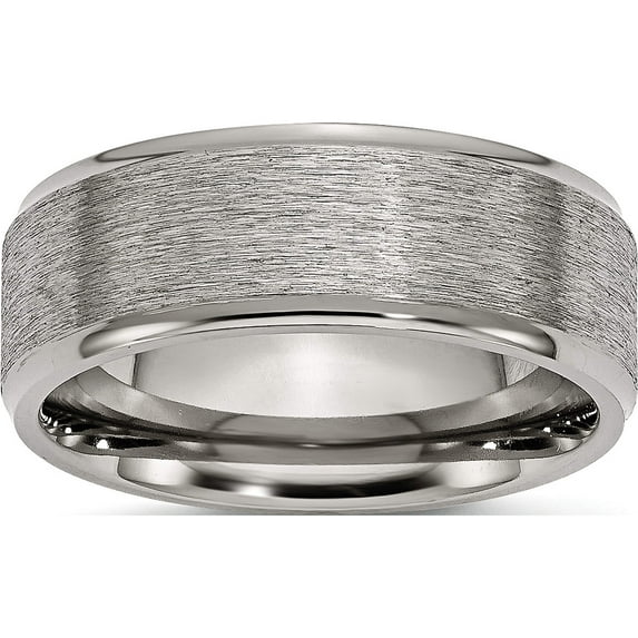 Titanium Brushed Center 8mm Ridged Edge Band (Size 13.5) Made In China tb42-13.5