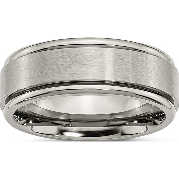 Titanium Brushed Center 8mm Ridged Edge Band (Size 15.5) Made In China tb11-15.5