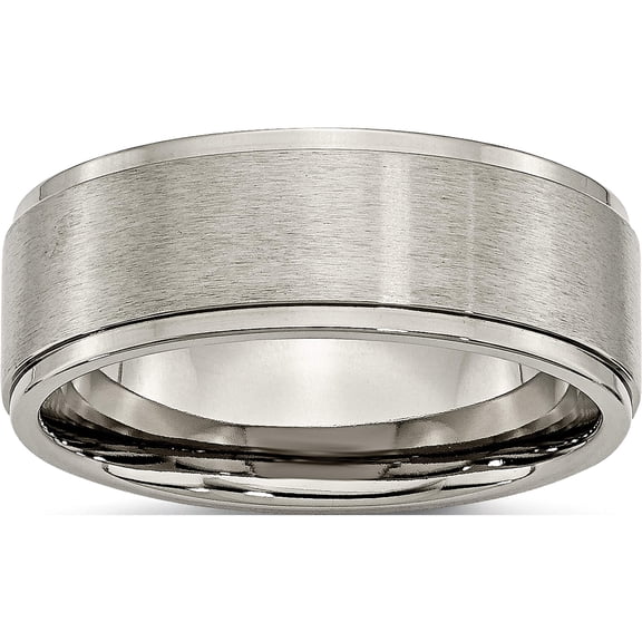 Titanium Brushed Center 8mm Ridged Edge Band (Size 15) Made In China tb198-15