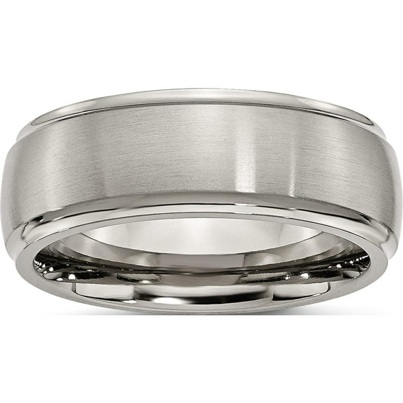 Titanium Brushed Center 8mm Ridged Edge Band (Size 8.5) Made In China tb38-8.5