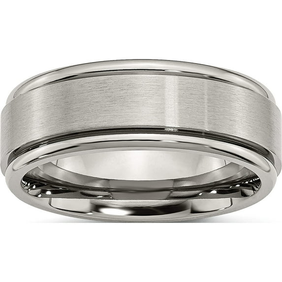 Titanium Brushed Center 8mm Ridged Edge Band (Size 9.5) Made In China tb11-9.5