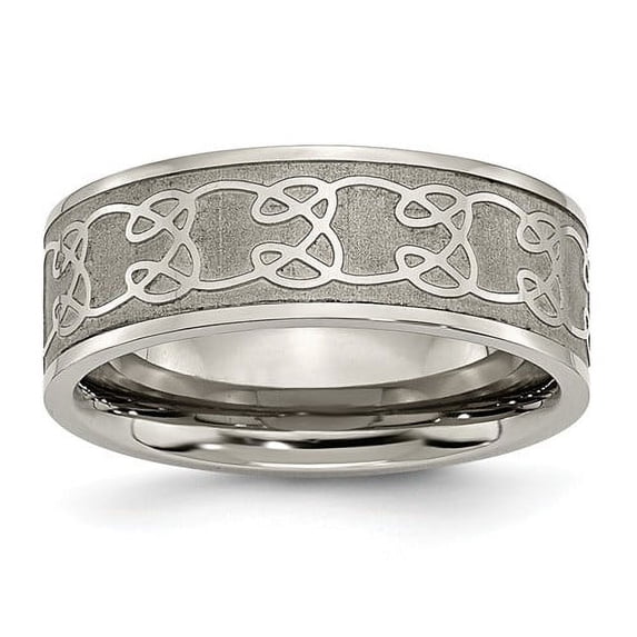Titanium Brushed Center 8mm Scroll Design Band (Size 10.5) Made In China tb258-10.5