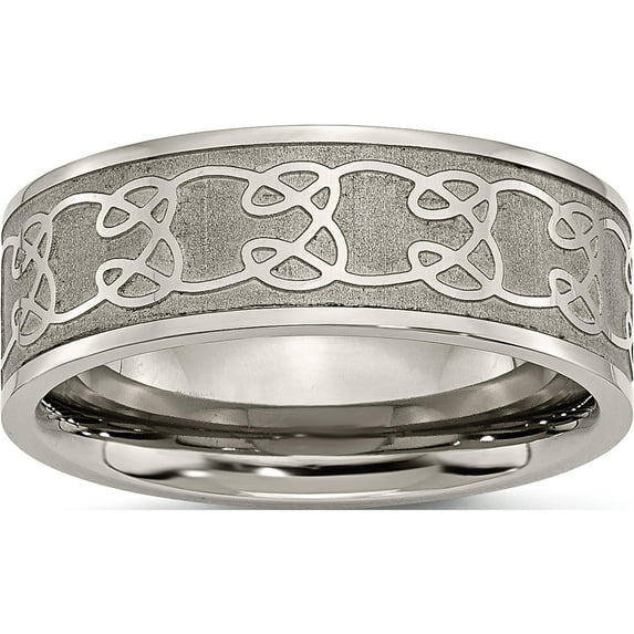 Titanium Brushed Center 8mm Scroll Design Band (Size 9.5) Made In China tb258-9.5