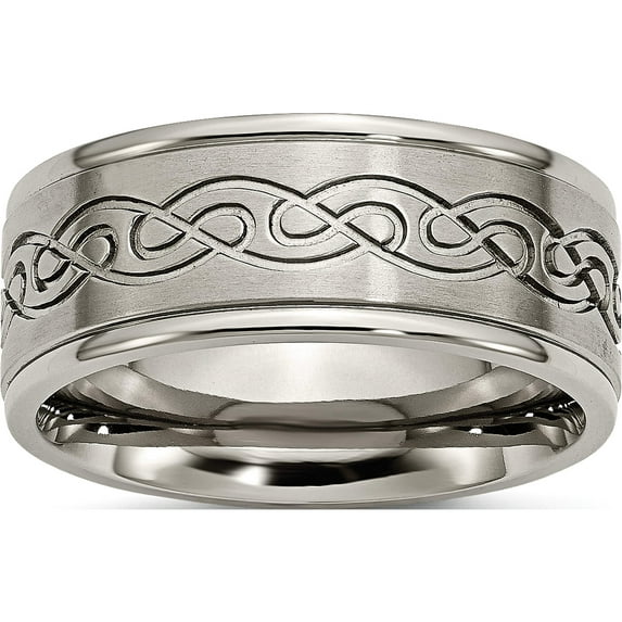 Titanium Brushed Center 9mm Scroll Design Band (Size 10) Made In China tb307-10