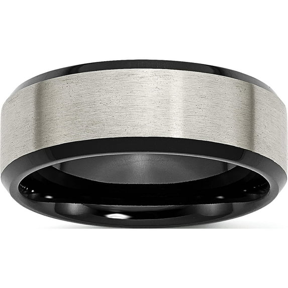 Titanium Brushed Center Black Ip-Plated 8mm Beveled Edge Band (Size 11.5) Made In China tb230-11.5