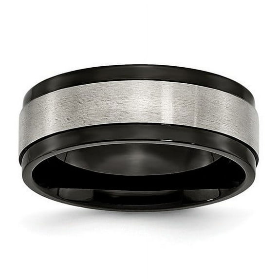 Titanium Brushed Center Black Ip-Plated 8mm Beveled Edge Band (Size 14) Made In China tb240-14