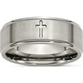 thumbnail image 1 of Titanium Brushed Center Cross 8mm Ridged Edge Band (Size 14) Made In China tb78-14, 1 of 5
