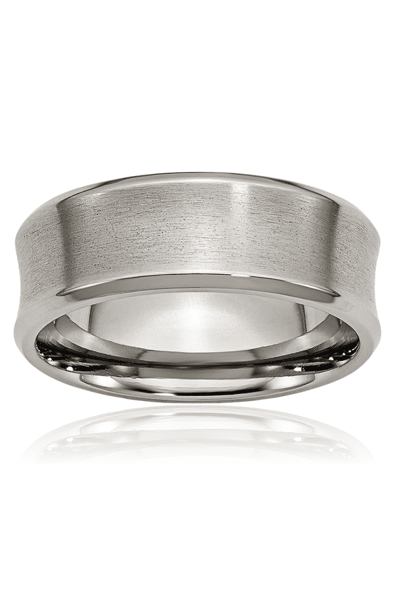 Titanium 8mm Wide Concave Edge Plain Wedding Band Ring - Polished, Engravable - Matte Men's