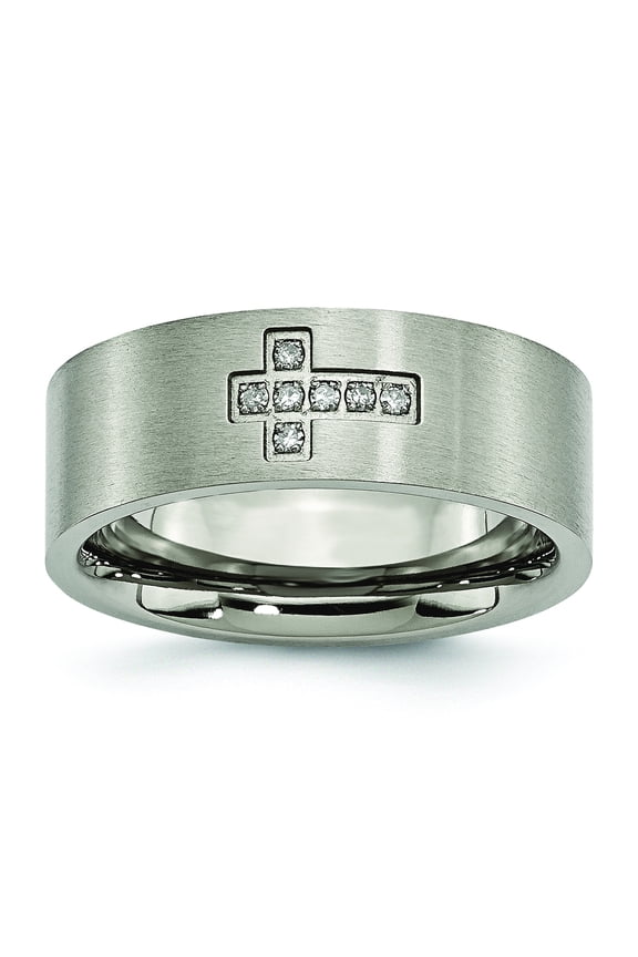 Titanium Brushed Diamond Cross Flat Band