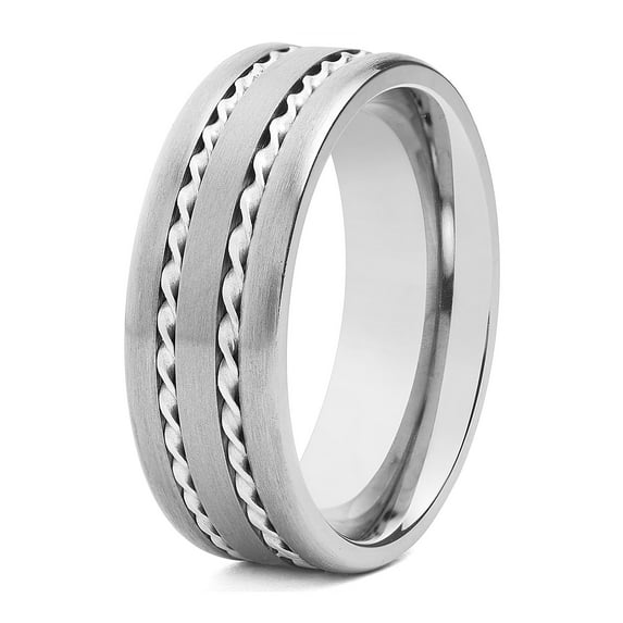 Crucible Jewelry Men's Brushed Wavey Inlay Titanium Ring (8mm)