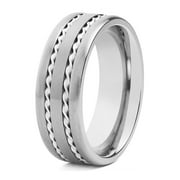 COASTAL JEWELRY Titanium Brushed Double Silver Rope Inlay Ring (8mm)