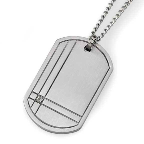 Titanium Brushed Fancy Lobster Closure Diamond Accent Necklace 22 Inch Measures 28mm Wide - Pendant Necklace for Women