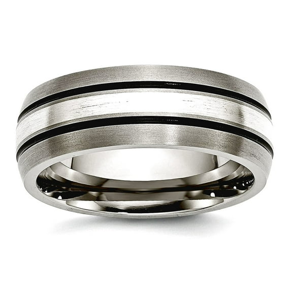 Titanium Brushed Oxidized Sterling Inlay Brush/Antique 8mm Band Size 9.5 Ring for Women and Men