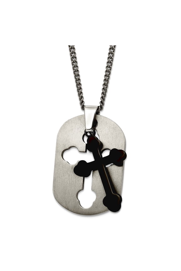 Titanium Brushed Fancy Lobster Closure Black Plated Moveable Religious Faith Cross Necklace 22 Inch 22mm Wide Pendant Ne