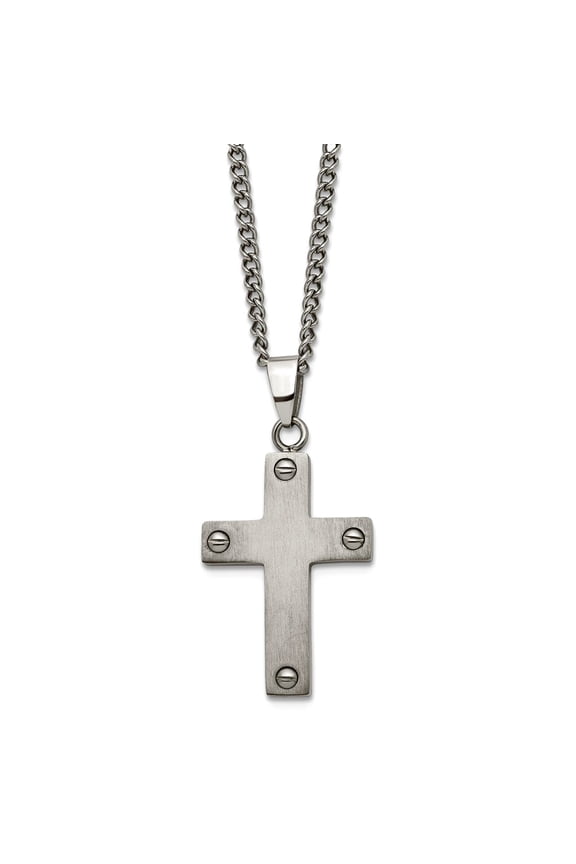 Titanium Brushed Fancy Lobster Closure Religious Faith Cross Necklace 22 Inch 18mm Wide Pendant Necklace for Women