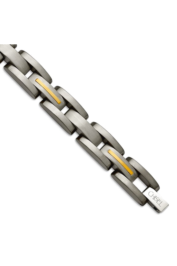 Titanium Brushed Fold-over 14k Gold Plating Bracelet 8.5 Inch 10mm Wide Link Bracelet for Women