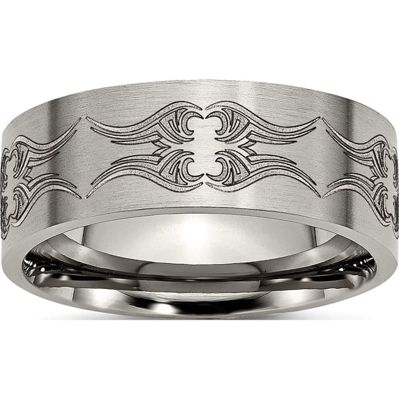 Titanium Brushed Laser Design 8mm Flat Band (Size 11.5) Made In China tb33a-11.5