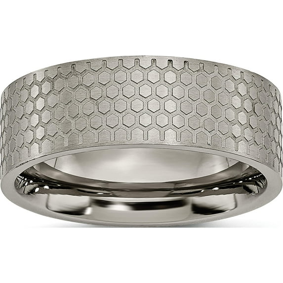 Titanium Brushed Patterned 8mm Flat Band (Size 10.5) Made In China tb252-10.5