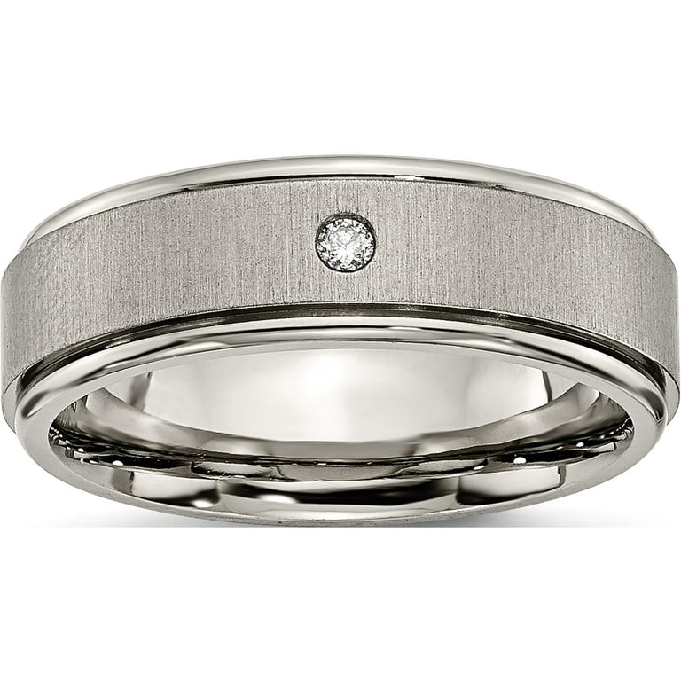 Titanium Brushed / Polished .05ct Diamond Rounded Edge 7mm Band Titanium Brushed / Polished .05ct Diamond Rounded Edge 7mm Band