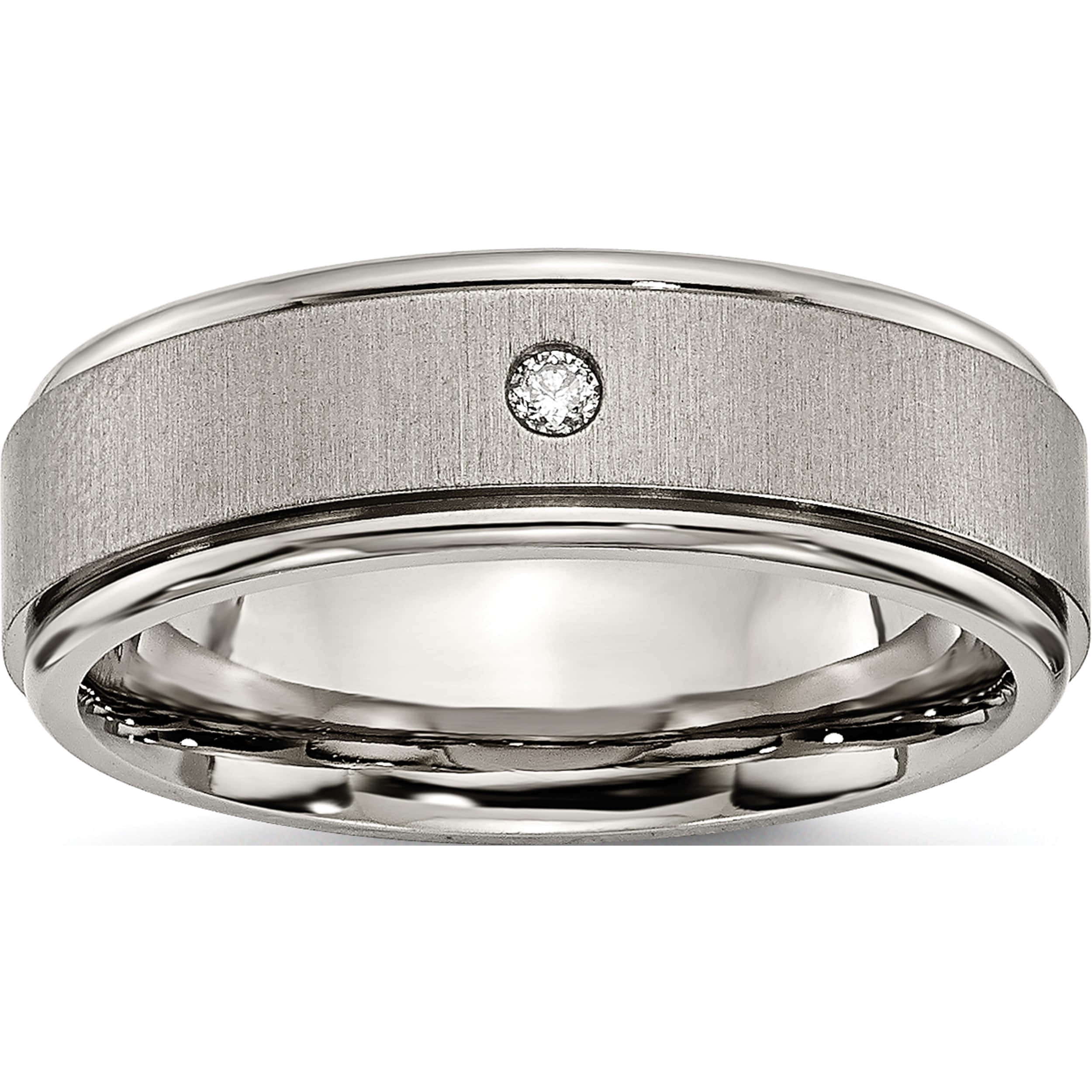 Titanium Brushed / Polished .05ct Diamond Rounded Edge 7mm Band Titanium Brushed / Polished .05ct Diamond Rounded Edge 7mm Band