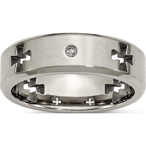 Titanium Brushed & Polished 1/20Ct Diamond Cross Cut Out 7mm Band (Size 7) Made In China tb264aa-7