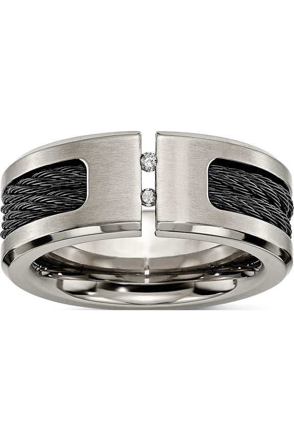 Titanium Brushed/Polished Black Ip Cable 1/20Ct Diamond 10mm Band (Size 9) Made In China tb266aa-9