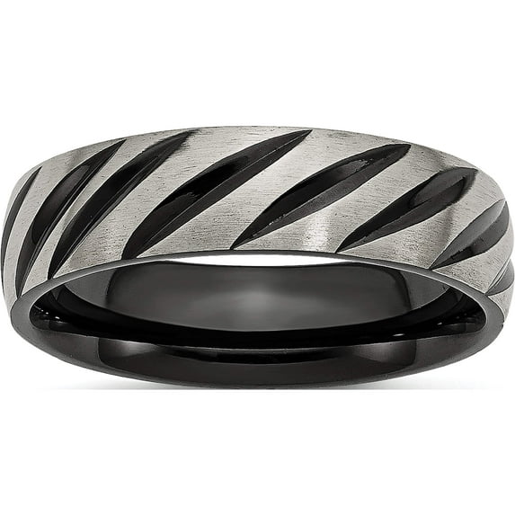 Titanium Brushed & Polished Black Ip-Plated 6mm Grooved Band (Size 8.5) Made In China tb299-8.5