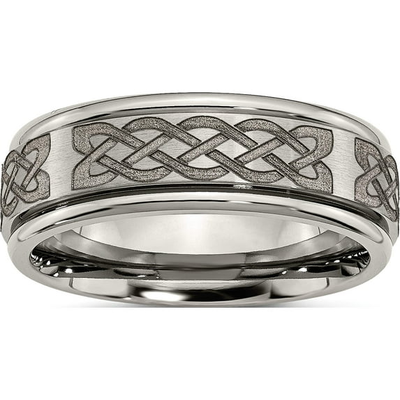 Titanium Brushed & Polished Celtic Laser Design 8mm Ridged Edge Band (Size 12.5) Made In China tb11f-12.5