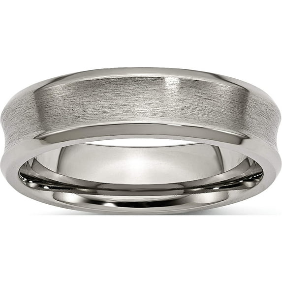 Titanium Brushed & Polished Concave 6mm Beveled Edge Band (Size 8.5) Made In China tb46-8.5
