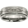 thumbnail image 1 of Titanium Brushed & Polished Cross Laser Design 8mm Ridged Edge Band (Size 9.5) Made In China tb11s-9.5, 1 of 5