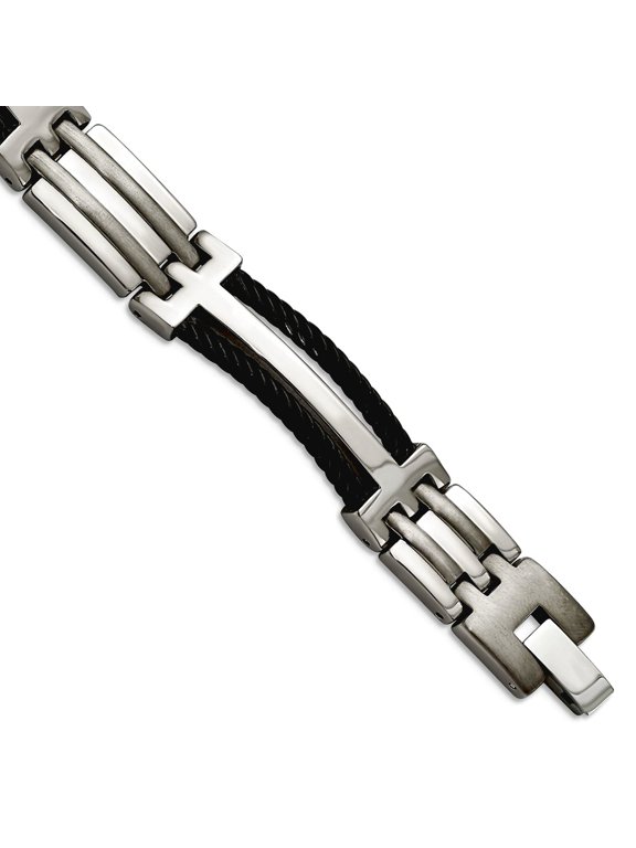Titanium Brushed Polished Fold-over Black Plating Bracelet 8.5 Inch 10mm Wide Link Bracelet for Women
