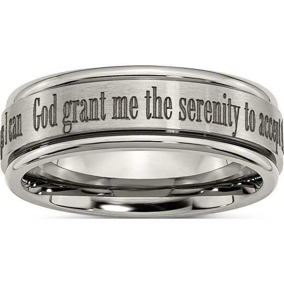 Titanium Brushed & Polished Serenity Laser Design 8mm Ridged Edge Band (Size 8) Made In China tb11g-8