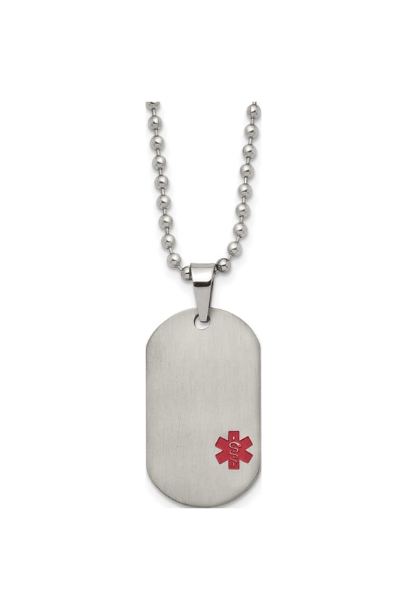 Titanium Brushed Red Enamel Medicalid Dog Tag 20In Necklace (20 X 18) Made In China tbn124-20