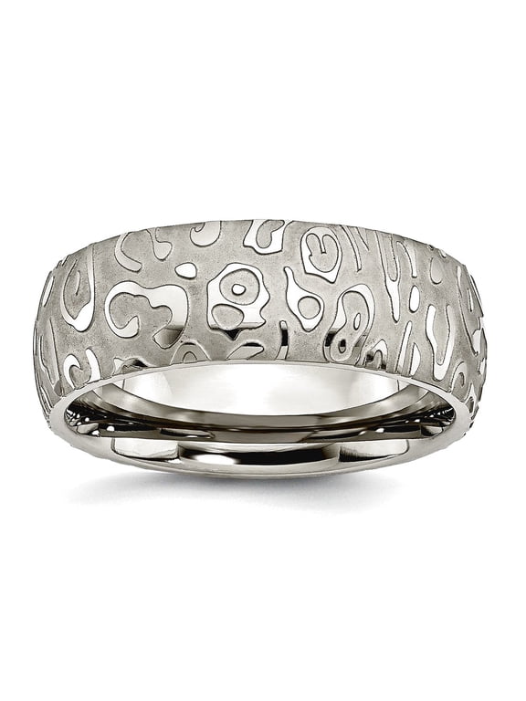 Titanium Brushed Satin and Polished Textured 8mm Band Ring Size 9.5 Ring for Women and Men