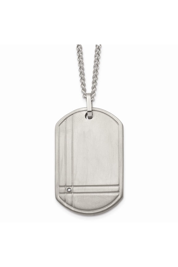 Titanium Brushed With .01ct. Diamond Dog Tag 22in Necklace; 22 inch; for Adults and Teens; for Women and Men