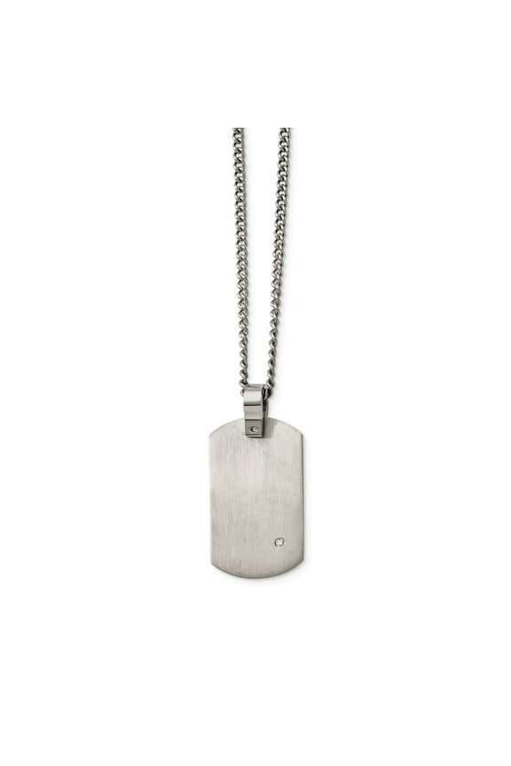 Titanium Brushed With .02ct. Diamond Accent Dog Tag 22in Necklace; 22 inch; for Adults and Teens; for Women and Men