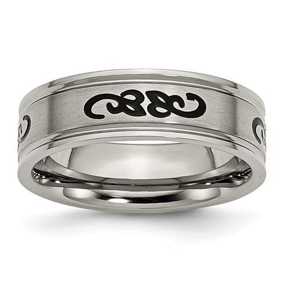 Titanium Brushed With Black Rubber Design 7mm Ridged Edge Band (Size 11) Made In China tb277-11
