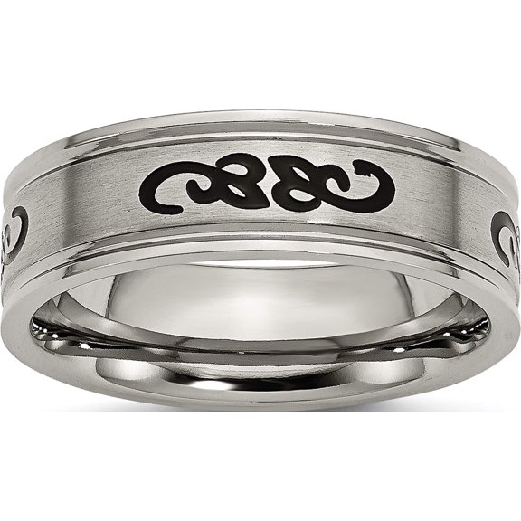 Titanium Brushed With Black Rubber Design 7mm Ridged Edge Band (Size 7) Made In China tb277-7