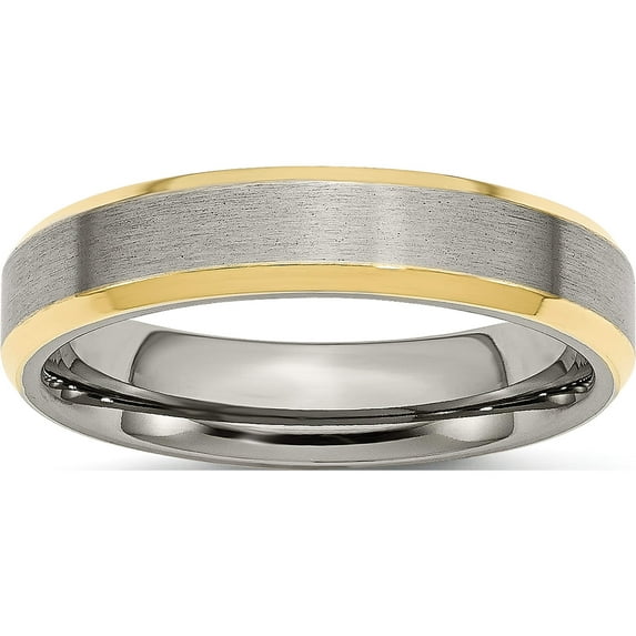 Titanium Brushed Yellow Ip-Plated 5mm Beveled Edge Band (Size 6) Made In China tb311-6