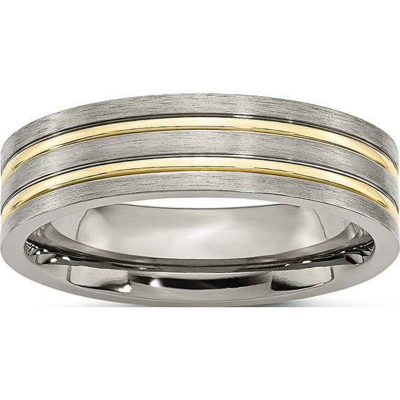Titanium Brushed Yellow Ip-Plated 6mm Grooved Band (Size 11.5) Made In China tb361-11.5
