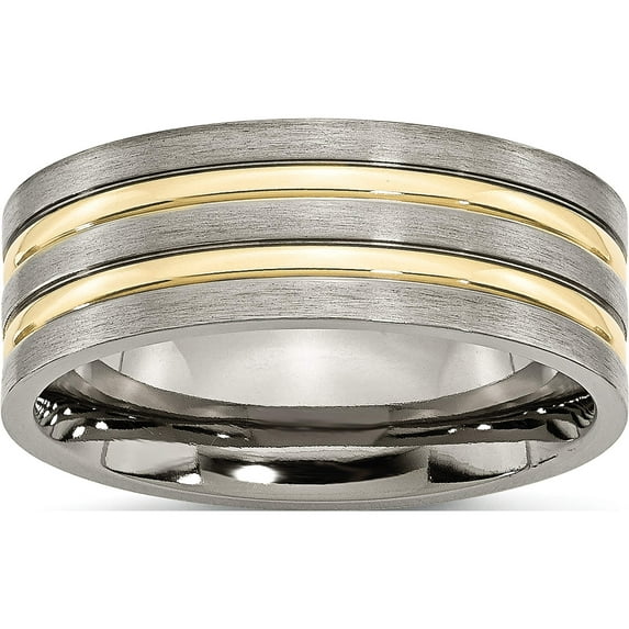 Titanium Brushed Yellow Ip-Plated 8mm Grooved Band (Size 11.5) Made In China tb362-11.5