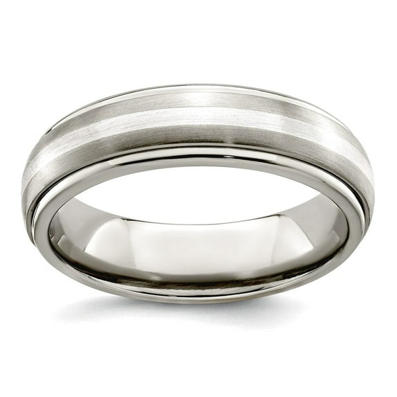 Titanium Brushed and Polished With 925 Sterling Silver 6mm Band Size 8 Ring for Women and Men