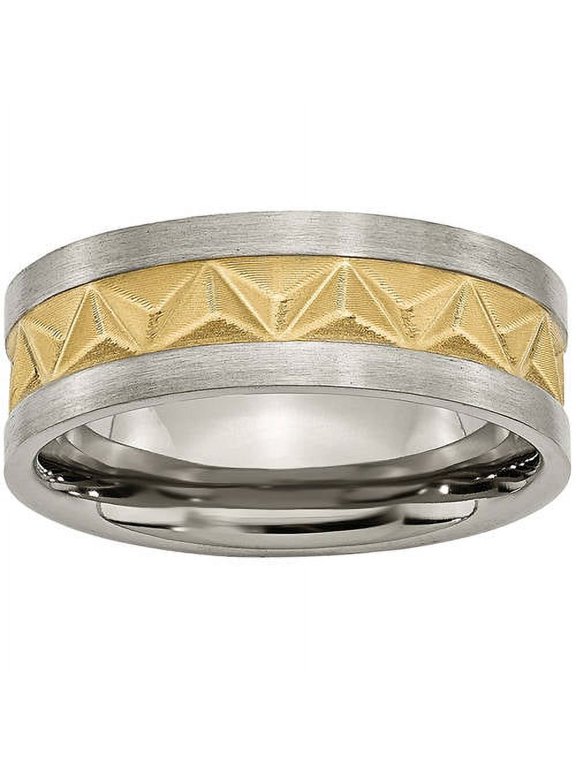 Titanium Brushed and Yellow IP-plated Mens 8mm Band