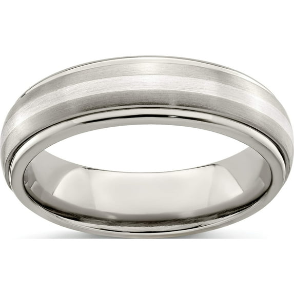 Titanium BrushedPolished w/Sterling Silver 6mm Band