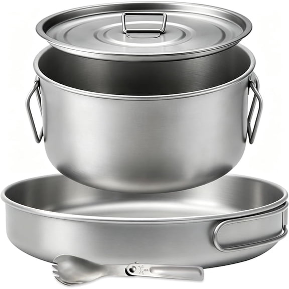 Titanium Camping Cookware 2200ML & 1200ML Titanium Pot with Lid, Camping Hanging Cookware Hiking Picnic Ultralight Bowl Tableware